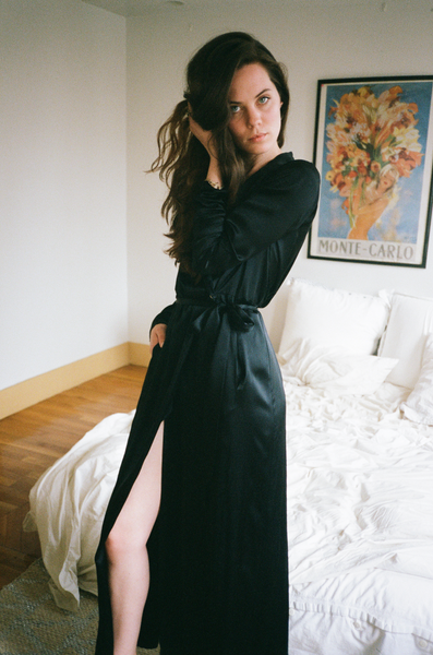 black silk robe dress Black Kimono Robe Dress DATURA